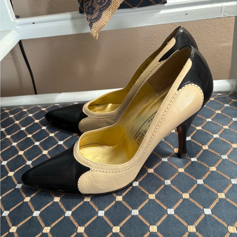 Vintage Bruno Magli Navy and Cream Spectator Heels